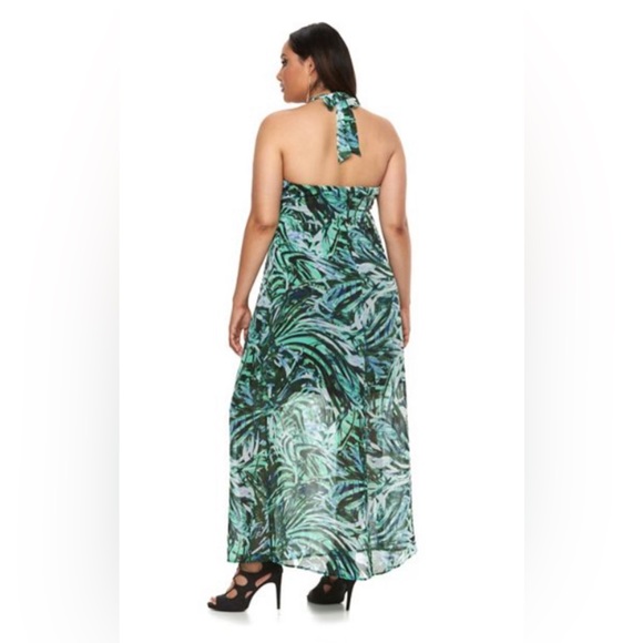 💚 Jennifer Lopez Palm Paradise Maxi Dress | Halter Neckline | Size 18 - Picture 2 of 10